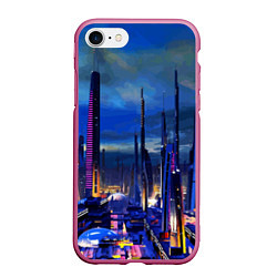 Чехол iPhone 7/8 матовый Город будущего Неон, цвет: 3D-малиновый