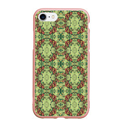 Чехол iPhone 7/8 матовый Зеленые и коричневые узоры, цвет: 3D-светло-розовый