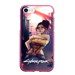 Чехол iPhone 7/8 матовый Панам рисунок Cyberpunk2077, цвет: 3D-малиновый