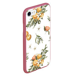Чехол iPhone 7/8 матовый Цветы и Мандарин, цвет: 3D-малиновый — фото 2