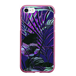 Чехол iPhone 7/8 матовый Цветы Тропики Ночью, цвет: 3D-малиновый