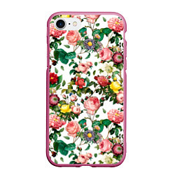 Чехол iPhone 7/8 матовый Узор из летних роз Summer Roses Pattern, цвет: 3D-малиновый
