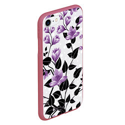 Чехол iPhone 7/8 матовый Распустившиеся фиолетовые цветы, цвет: 3D-малиновый — фото 2