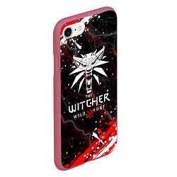 Чехол iPhone 7/8 матовый THE WITCHER ВОЛК БРЫЗГИ КРАСОК МОЛНИИ, цвет: 3D-малиновый — фото 2