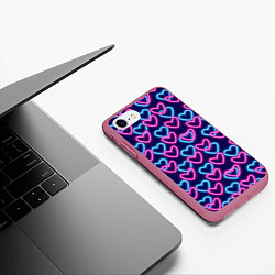 Чехол iPhone 7/8 матовый Неоновые сердца, паттерн, цвет: 3D-малиновый — фото 2