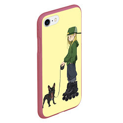 Чехол iPhone 7/8 матовый Девочка и собака-улыбака, цвет: 3D-малиновый — фото 2