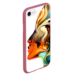 Чехол iPhone 7/8 матовый Профиль девушки Иллюзия Girls Profile Illusion, цвет: 3D-малиновый — фото 2