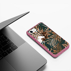 Чехол iPhone 7/8 матовый Цветы Приглушённые Тропики, цвет: 3D-малиновый — фото 2