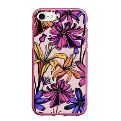 Чехол iPhone 7/8 матовый Цветы Разноцветные, цвет: 3D-малиновый