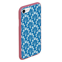 Чехол iPhone 7/8 матовый Векторные белые цветы, цвет: 3D-малиновый — фото 2