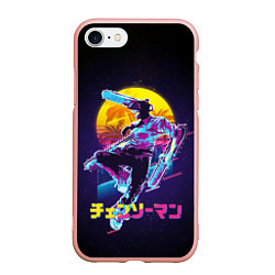 Чехол iPhone 7/8 матовый CHAINSAW MAN on the background of the moon, цвет: 3D-светло-розовый