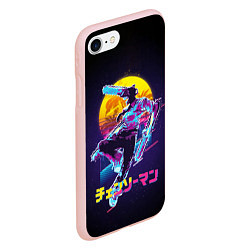 Чехол iPhone 7/8 матовый CHAINSAW MAN on the background of the moon, цвет: 3D-светло-розовый — фото 2