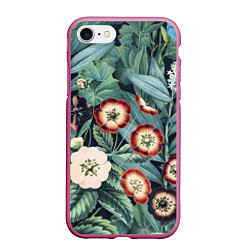 Чехол iPhone 7/8 матовый Цветы Полуночные, цвет: 3D-малиновый