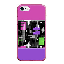 Чехол iPhone 7/8 матовый Розово-фиолетовый геометрические фигуры и полосы, цвет: 3D-малиновый