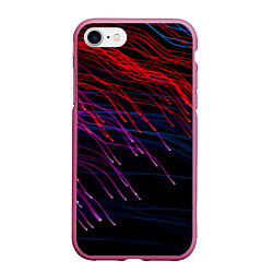 Чехол iPhone 7/8 матовый Цветные неоновые линии на чёрном фоне Colored neon, цвет: 3D-малиновый