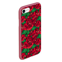 Чехол iPhone 7/8 матовый Цветы Много Красных Роз, цвет: 3D-малиновый — фото 2