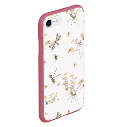 Чехол iPhone 7/8 матовый Цветы и Стрекозы, цвет: 3D-малиновый — фото 2