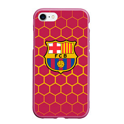 Чехол iPhone 7/8 матовый FC BARCELONA соты, цвет: 3D-малиновый