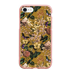 Чехол iPhone 7/8 матовый Цветы Астры и Гибискусы, цвет: 3D-светло-розовый
