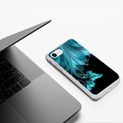 Чехол iPhone 7/8 матовый Черный с голубым неоновый фрактал Ледяная абстракц, цвет: 3D-белый — фото 2