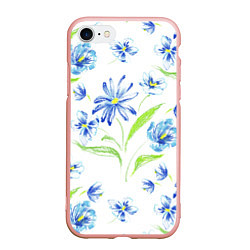 Чехол iPhone 7/8 матовый Цветы Синие Нарисованные Карандашами, цвет: 3D-светло-розовый