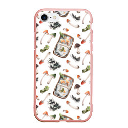 Чехол iPhone 7/8 матовый Узор Грибы и Корзины, цвет: 3D-светло-розовый