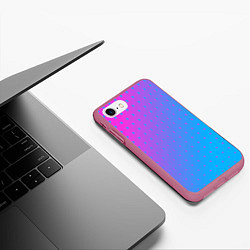 Чехол iPhone 7/8 матовый Закат и капли, диагональный градиент с сеткой дотс, цвет: 3D-малиновый — фото 2