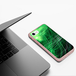 Чехол iPhone 7/8 матовый Неоновые волны и линии - Зелёный, цвет: 3D-светло-розовый — фото 2
