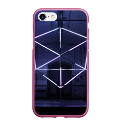 Чехол iPhone 7/8 матовый Неоновый прерывистый куб во тьме - Фиолетовый