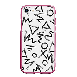 Чехол iPhone 7/8 матовый Крестики, Нолики и Треугольники Нарисованные Кисть, цвет: 3D-малиновый