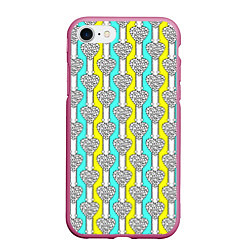 Чехол iPhone 7/8 матовый Striped multicolored pattern with hearts, цвет: 3D-малиновый