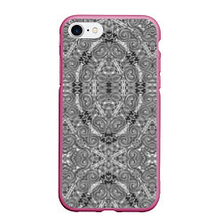 Чехол iPhone 7/8 матовый Black and white oriental ornament, цвет: 3D-малиновый