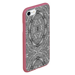 Чехол iPhone 7/8 матовый Black and white oriental ornament, цвет: 3D-малиновый — фото 2