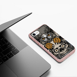 Чехол iPhone 7/8 матовый Сова с черепом Owl with Skull, цвет: 3D-светло-розовый — фото 2