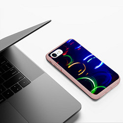 Чехол iPhone 7/8 матовый Неоновые волны во тьме - Синий, цвет: 3D-светло-розовый — фото 2