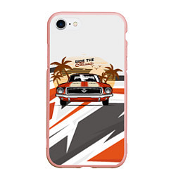 Чехол iPhone 7/8 матовый Ретро-авто и пальмы, цвет: 3D-светло-розовый