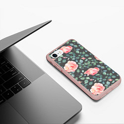 Чехол iPhone 7/8 матовый Розовые розы на сером фоне Цветы, цвет: 3D-светло-розовый — фото 2