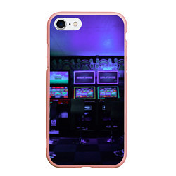 Чехол iPhone 7/8 матовый Неоновые игровые автоматы - Фиолетoвый, цвет: 3D-светло-розовый
