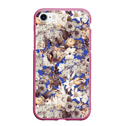 Чехол iPhone 7/8 матовый Цветы Синего Сада, цвет: 3D-малиновый