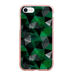 Чехол iPhone 7/8 матовый Зеленый, серый и черный геометрический, цвет: 3D-светло-розовый