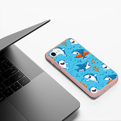 Чехол iPhone 7/8 матовый Прикольные акулята - паттерн, цвет: 3D-светло-розовый — фото 2