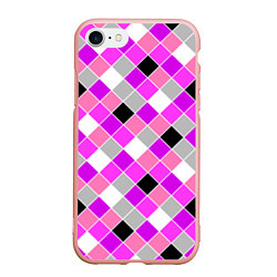 Чехол iPhone 7/8 матовый Розовый черный узор в клетку, цвет: 3D-светло-розовый
