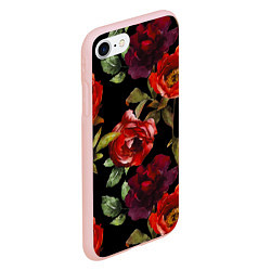 Чехол iPhone 7/8 матовый Цветы Нарисованные Розы На Чёрном Фоне, цвет: 3D-светло-розовый — фото 2