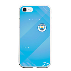 Чехол iPhone 7/8 матовый Manchester city Голубая абстракция, цвет: 3D-белый