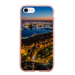 Чехол iPhone 7/8 матовый Ночной город с высоты, цвет: 3D-светло-розовый