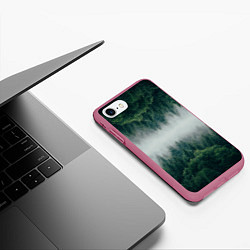 Чехол iPhone 7/8 матовый ЗЕРКАЛЬНЫЙ ТУМАННЫЙ ЛЕС, цвет: 3D-малиновый — фото 2