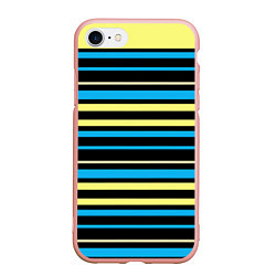 Чехол iPhone 7/8 матовый Желто-голубые полосы на черном фоне, цвет: 3D-светло-розовый