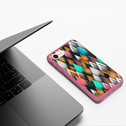 Чехол iPhone 7/8 матовый Лес из стилизованный елей - паттерн, цвет: 3D-малиновый — фото 2