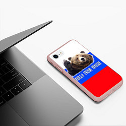 Чехол iPhone 7/8 матовый Привет из России - медведь и триколор, цвет: 3D-светло-розовый — фото 2