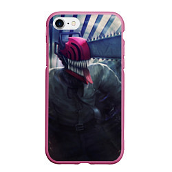Чехол iPhone 7/8 матовый Опасный человек-бензопила, цвет: 3D-малиновый